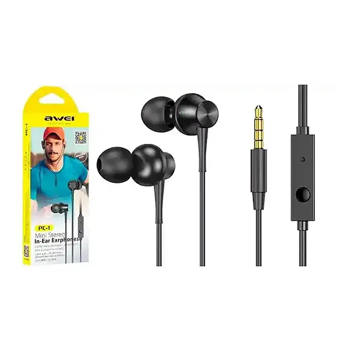 Awei PC-1 Earphones Headphones Mini Stereo In-Ear Earphone 3.5mm Aux Jack Earphone with 3 Sizes of Earbuds